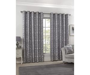 Emma Barclay - Fully Lined Curtains for Bedroom Living Room Jacquard Eyelet Two Panel Damask Curtains Eden Collection (66” x 90” Inch)(Silver)