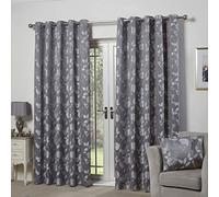 Butterfly Meadow - Lined Eyelet Jacquard Curtains in Silver - Width 66 x Drop 54 (168 x 137cm) - Emma Barclay | TJ Hughes