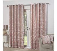 Emma Barclay - Fully Lined Curtains for Bedroom Living Room Jacquard Eyelet Two Panel Floral Curtains Butterfly Meadow Collection (46” x 54” Inch)(Blush Pink)