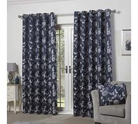 Emma Barclay Butterfly Meadow - Lined Eyelet Jacquard Curtains in Navy - Width 66 x Drop 54" (168 x 137cm)