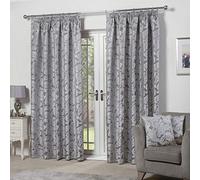 Emma Barclay - Fully Lined Curtains for Bedroom Living Room Jacquard Pencil Pleated Two Panel Paisley Damask Curtains Duchess Collection (90” x 90” Inch)(Silver)