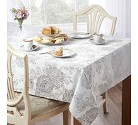 Emma Barclay Grace - Floral Jacquard Table Cloth - Sateen Damask Table Cloth with a Subtle Jacquard Design in Silver - 70x108 (178x274cm)