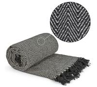Emma Barclay Herringbone - Recycled Cotton Patterned Chair Sofa Setee Bed Throw Over Blanket in Black - 50x60 (127x152cm)