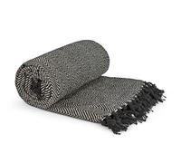 Emma Barclay Herringbone - Recycled Cotton Patterned Chair Sofa Setee Bed Throw Over Blanket in Black - 50x60 (127x152cm)