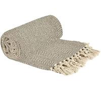 Emma Barclay Herringbone - Recycled Cotton Patterned Chair Sofa Setee Bed Throw Over Blanket in Natural - 50x60 (127x152cm)
