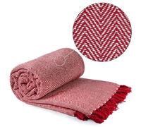 Emma Barclay Herringbone - Recycled Cotton Patterned Chair Sofa Setee Bed Throw Over Blanket in Red - 90x100 (228x254cm)