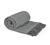 Emma Barclay Herringbone - Recycled Cotton Patterned Chair Sofa Setee Bed Throw Over Blanket in Silver Grey - 50x60 (127x152cm)