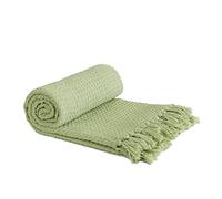 Emma Barclay Honeycomb - Recycled Cotton Plain Waffle Textured Chair Sofa Setee Throw Over Blanket in Pistachio Green - 90x100 (228x254cm)