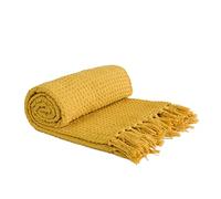 Emma Barclay Honeycomb - Recycled Cotton Plain Waffle Textured Chair Sofa Setee Throw Over Blanket in Ochre Yellow - 90x100 (228x254cm)
