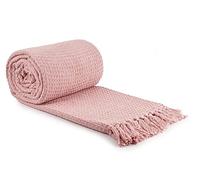 Emma Barclay Honeycomb - Recycled Cotton Plain Waffle Textured Chair Sofa Setee Throw Over Blanket in Blush Pink - 70x100 (178x254cm)