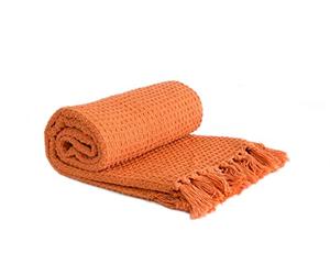 Emma Barclay Honeycomb - Recycled Cotton Plain Waffle Textured Chair Sofa Setee Throw Over Blanket in Orange - 90x100 (228x254cm)
