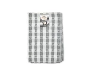 Emma Barclay Jumbo Heavy Weight Check Kitchen Tea Towel with Heart Detail (Silver)