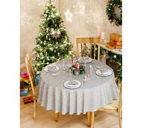 Emma Barclay Christmas Table Cloth, Round Machine Washable Xmas Dining Tablecloth in Red with Silver Snowflake Design - 63 Inch (160cm) Round
