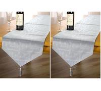 Emma Barclay Merry Christmas - Metallic Woven Jacquard Chrismas Table Runner in Silver - 13x72 (33x183cm) (Pack of 2)