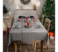 Emma Barclay Merry Xmas 10 Piece Christmas Table Set in Silver (60x84 Table Cloth, 13x90 Table Runner and 8 Napkins)