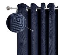 Emma Barclay Midnight - Embossed Velvet Woven Thermal Blackout Eyelet Curtains (Navy, Width 66 x Drop 72" (168 x 183cm))