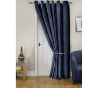 Emma Barclay Midnight - Embossed Velvet Woven Thermal Eyelet Door Curtain (Navy, Width 66" x 84"Drop (168x213cm))