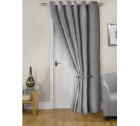 Emma Barclay Midnight - Embossed Velvet Woven Thermal Eyelet Door Curtain (Silver, Width 66" x 84"Drop (168x213cm))