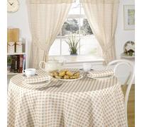 Emma Barclay Molly Gingham Pencil Pleat Kitchen Curtains with Tie Backs Check Cafe Curtains for Kitchen Utility & Small Windows (Beige, W 46" x L 48" (2 Panels))