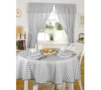 Emma Barclay Molly Tablecloth 63" Round Circle Charcoal Kitchen Dining Room Gingham Check Linen