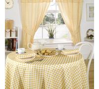 Molly Gingham Check Kitchen Pencil Pleat Curtains, Lemon, 46 x 48 Inch