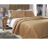 Emma Barclay Regent Quilted Soft Touch Velvet Bedspread Set in Ochre - Double Bed
