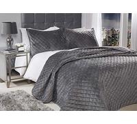 Emma Barclay Regent Quilted Soft Touch Velvet Bedspread Set in Silver - Double Bed