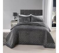 Emma Barclay Regent Quilted Soft Touch Velvet Bedspread Set in Silver - Double Bed