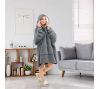 Emma Barclay Snuggle Hoodie - Oversized Microfibre Fleece And Sherpa Wearable Blanket In Silver Grey - One Size Fits All