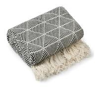 Emma Barclay Throw Blanket For Sofas Bed Extra Large Recycled Cotton Throws For Settees In Black Throw Scandi Woven Blankets - Zahra Collection 90" x 100" (229cm x 254cm) Black