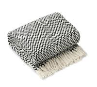 Emma Barclay Throw Blanket For Sofas Bed Extra Large Recycled Cotton Throws For Settees In Black Throw Scandi Woven Blankets - Cherokee Collection 90" x 100" (229cm x 254cm) Black