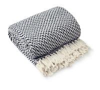 Emma Barclay Throw Blanket For Sofas Bed Extra Large Recycled Cotton Throws For Settees In Navy Throw Scandi Woven Blankets - Cherokee Collection 70" x 100" (178cm x 254cm) Navy