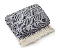 Emma Barclay Throw Blanket For Sofas Bed Extra Large Recycled Cotton Throws For Settees In Navy Throw Scandi Woven Blankets - Zahra Collection 90" x 100" (229cm x 254cm) Navy