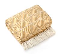 Emma Barclay Throw Blanket For Sofas Bed Extra Large Recycled Cotton Throws For Settees In Ochre Yellow Throw Scandi Woven Blankets - Zahra Collection 90" x 100" (229cm x 254cm) Ochre Yellow