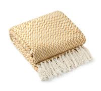 Emma Barclay Throw Blanket For Sofas Bed Extra Large Recycled Cotton Throws For Settees In Ochre Yellow Throw Scandi Woven Blankets - Cherokee Collection 90" x 100" (229cm x 254cm) Ochre Yellow