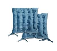 Emma Barclay Velvet Holland Luxury Seat Pad in Blue - 16x16 (40x40cm)