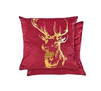 Emma Barclay Velvet Stag - Large Soft Plush Velvet Cushion Cover with Foil Print in Bordeaux - 22x22 (55x55cm)