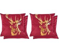 Emma Barclay Velvet Stag - Large Soft Plush Velvet Cushion Cover with Foil Print in Red Bordeaux - 22x22 (55x55cm) (Pack of 2)