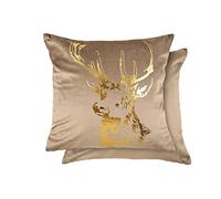 Emma Barclay Velvet Stag - Soft Plush Velvet Cushion Cover with Foil Print in Taupe - 17x17 (43x43cm)