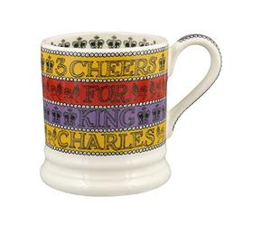 Emma Bridgewater 3 Cheers For King Charles III 1/2 Pint Mug, Cream