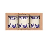 Elite tins Emma Bridgewater Blue Hens Set of 3 Round Tin Storage Caddies, Multi Color, 10.6cm Diameter x 15cm Height