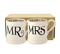 Emma Bridgewater Handmade ceramic Black Toast Mr & Mrs Script Wedding gift Set Of 2 Half-Pint coffee and Tea Mugs