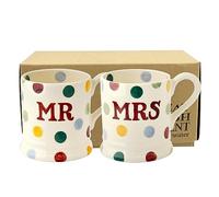 Emma Bridgewater Mr & Mrs Mug Set of 2, Large 1/2 Pint Stoneware Ceramic Coffee Mugs - Wedding, Engagement Gift Ideas for Couples