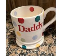 EMMA BRIDGEWATER POLKA DOT DADDY 1/2 PT MUG NEW, FIRST QUALITY