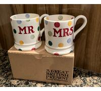 EMMA BRIDGEWATER POLKA DOT MR & MRS 1/2 PINT MUGS NEW, FIRST QUALITY