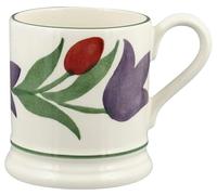 Emma Bridgewater Tulips Border 1/2 Pint Ceramic Mug, White with Purple and Red Floral Design