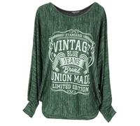 Emma & Giovanni - Vintage Oversized Batwing Sleeve Top - Women, Green, M-L