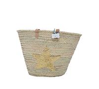 Emma large Straw Basket Bag with Long Leather Straps and Sequin Star, Gold