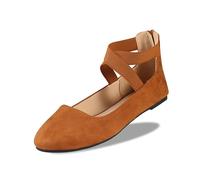 EMMA NEW YORK Ankle Strap Flats for Women, Su-cognac, 7 UK
