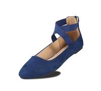 EMMA NEW YORK Women's Comfortable Ballet Flats with Strap, Ballerina Flats with Elastic Ankle Straps for Women Renaissance Shoes Women Flat Ballerina Shoes, Su-navy, 5.5 UK